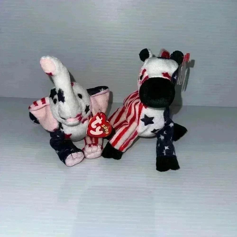 New!Lefty & Righty 2000 Ty Beanie Babies Original Tags Stars & Stripes Election!